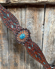 Dark Oil Hand Painted Blue Rosettes Browband/ Breastcollar Tack Set