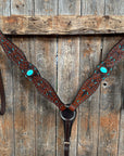 Dark Oil Hand Painted Turquoise Browband/ Breastcollar Tack Set