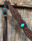 Dark Oil Hand Painted Turquoise Browband/ Breastcollar Tack Set