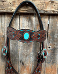Dark Oil Hand Painted Turquoise Browband/ Breastcollar Tack Set