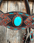 Dark Oil Hand Painted Turquoise Browband/ Breastcollar Tack Set