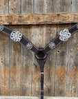 Dark Oil Silver Dot Flowers and Skulls Browband / One Ear Tack Set