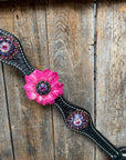 Black Basketweave Pink and Purple Browband/One Ear Tack Set