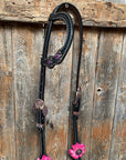 Black Basketweave Pink and Purple Browband/One Ear Tack Set