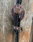 Black Basketweave Pink and Purple Browband/One Ear Tack Set