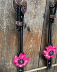 Black Basketweave Pink and Purple Browband/One Ear Tack Set