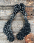 Black Floral Tooled Spur Straps