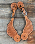Light Oil Basketweave Tooled Spur Straps