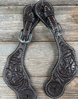 Dark Oil Floral Tooled Spur Straps
