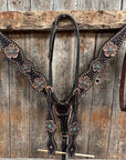 Copper Dot Honeycomb Flower and Turquoise Browband / One Ear Tack Set