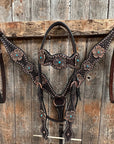 Copper Dot Honeycomb Flower and Turquoise Browband / One Ear Tack Set