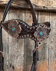 Copper Dot Honeycomb Flower and Turquoise Browband / One Ear Tack Set