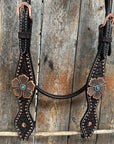 Copper Dot Honeycomb Flower and Turquoise Browband / One Ear Tack Set