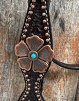 Copper Dot Honeycomb Flower and Turquoise Browband / One Ear Tack Set