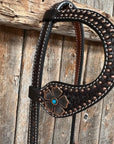 Copper Dot Honeycomb Flower and Turquoise Browband / One Ear Tack Set