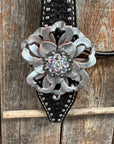 Dark Oil Silver Dot Flowers and Skulls Browband / One Ear Tack Set