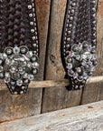 Dark Oil Silver Dot Flowers and Skulls Browband / One Ear Tack Set