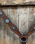 Dark Oil Hand Painted Antique Silver Turquoise One Ear and Breastcollar Tack Set