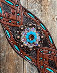 Dark Oil Hand Painted Antique Silver Turquoise One Ear and Breastcollar Tack Set