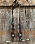 Dark Oil Hand Painted Antique Silver Turquoise One Ear and Breastcollar Tack Set