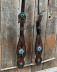 Dark Oil Hand Painted Antique Silver Turquoise One Ear and Breastcollar Tack Set
