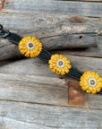 DC19 -Black Oil Leather Sunflower Dog Collar 18" to 28"