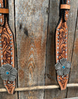 Silver Buckstitch and Flower One Ear / Breastcollar Tack Set