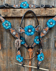Classic Turquoise and Clear Browband/One Ear Tack Set / Witherstrap