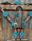 Classic Turquoise and Clear Browband/One Ear Tack Set / Witherstrap