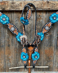 Classic Turquoise and Clear Browband/One Ear Tack Set / Witherstrap