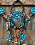 Classic Turquoise and Clear Browband/One Ear Tack Set / Witherstrap