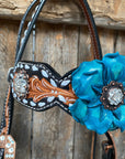 Classic Turquoise and Clear Browband/One Ear Tack Set / Witherstrap