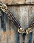 Two Tone Leather - Brass Studded Gold Browband / Breastcollar Tack Set