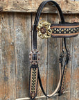 Two Tone Leather - Brass Studded Gold Browband / Breastcollar Tack Set