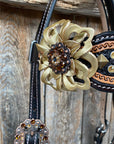 Two Tone Leather - Brass Studded Gold Browband / Breastcollar Tack Set