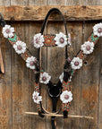 Two Tone Floral Pink and White Browband/ Breastcollar Tack Set
