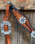 Two Tone Leaf Jet and Clear One Ear & Breastcollar Tack Set
