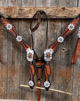 Two Tone Leaf Jet and Clear One Ear & Breastcollar Tack Set