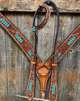 Light Oil Buckaroo Roper Turquoise One Ear & Breastcollar Tack Set