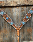 Whipstitch Turquoise & AB Browband/One Ear Tack Set with Wither Strap