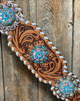 Whipstitch Turquoise & AB Browband/One Ear Tack Set with Wither Strap