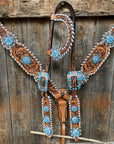 Whipstitch Turquoise & AB Browband/One Ear Tack Set with Wither Strap