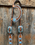 Whipstitch Turquoise & AB Browband/One Ear Tack Set with Wither Strap