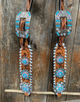Whipstitch Turquoise & AB Browband/One Ear Tack Set with Wither Strap