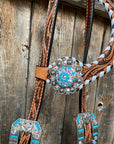 Whipstitch Turquoise & AB Browband/One Ear Tack Set with Wither Strap