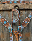 Whipstitch Turquoise & AB Browband/One Ear Tack Set with Wither Strap