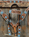 Whipstitch Turquoise & AB Browband/One Ear Tack Set with Wither Strap