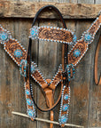 Whipstitch Turquoise & AB Browband/One Ear Tack Set with Wither Strap