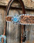Whipstitch Turquoise & AB Browband/One Ear Tack Set with Wither Strap