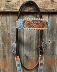 Whipstitch Turquoise & AB Browband/One Ear Tack Set with Wither Strap